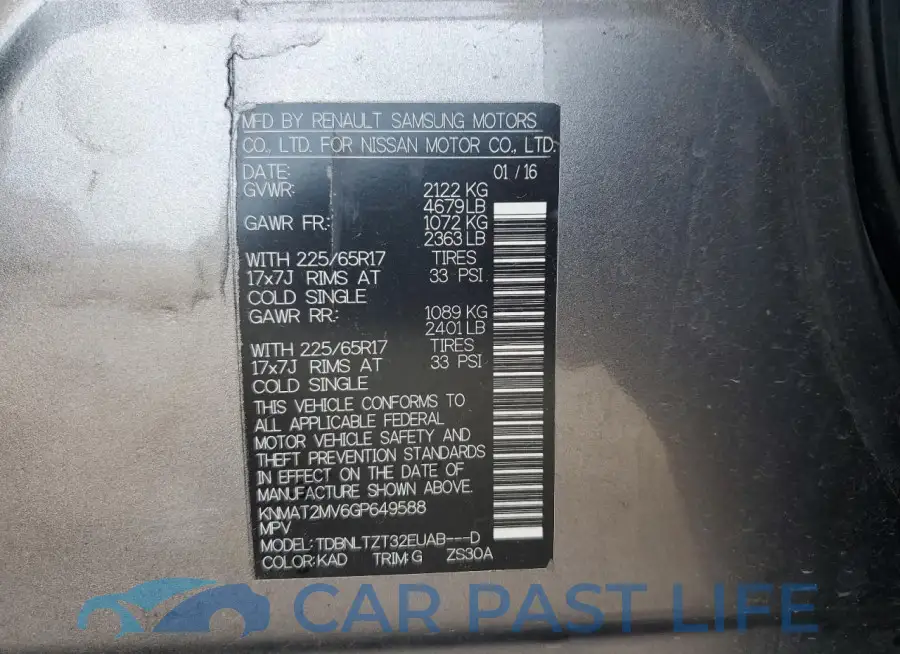KNMAT2MV6GP649588# 13