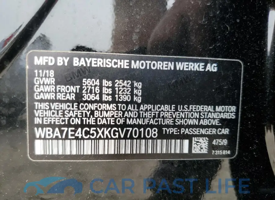 WBA7E4C5XKGV70108# 12