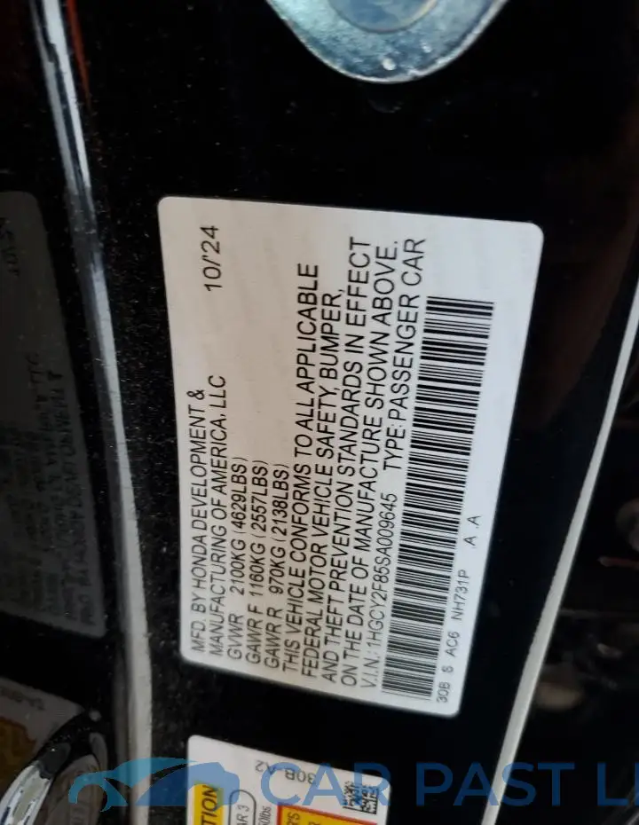 1HGCY2F85SA009645# 12