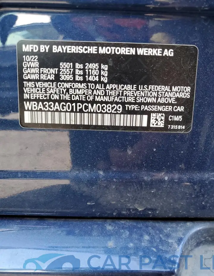 WBA33AG01PCM03829# 12