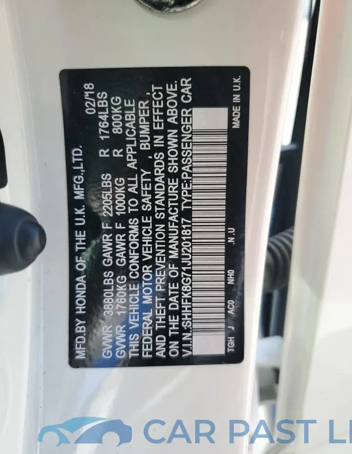 SHHFK8G71JU201817# 12