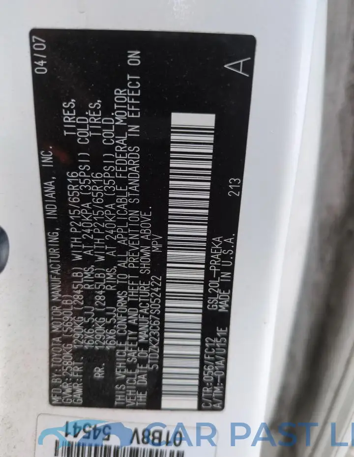 5TDZK23C67S052422# 13