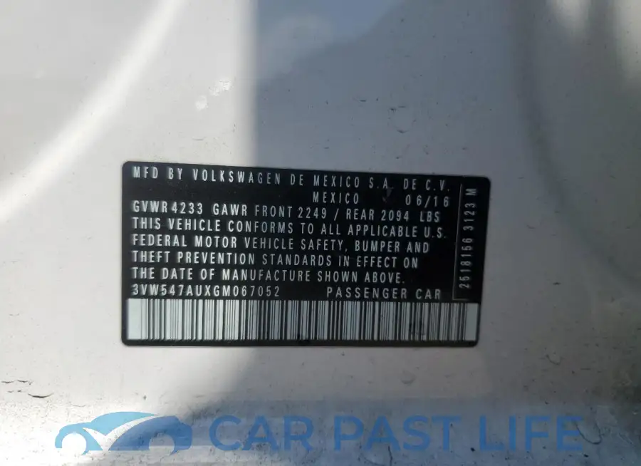 3VW547AUXGM067052# 13