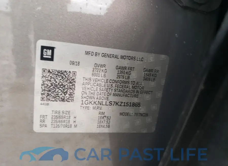 1GKKNLLS7KZ151865# 14