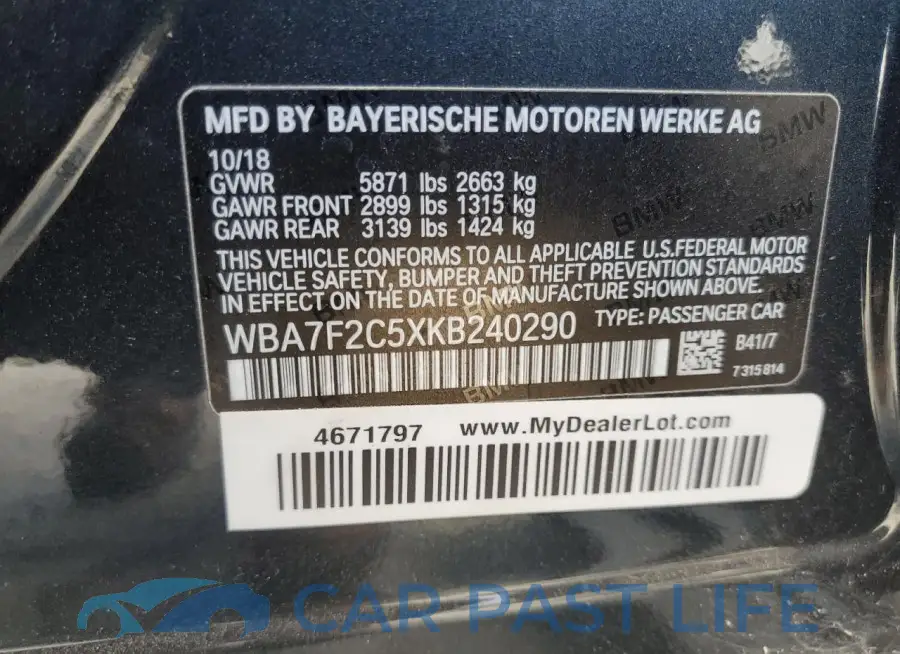 WBA7F2C5XKB240290# 13