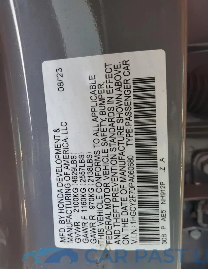 1HGCY2F70PA060680# 12