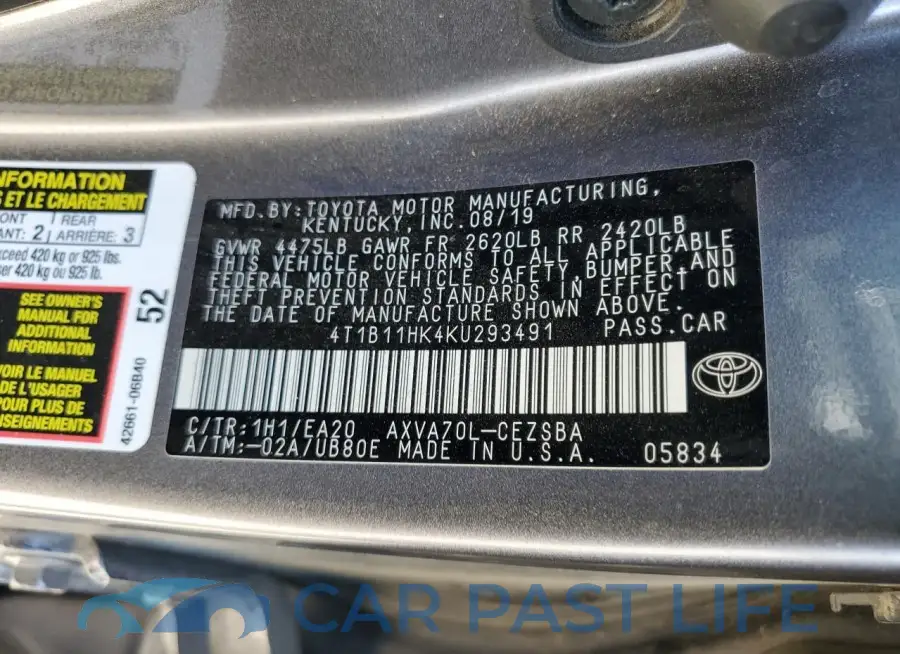 4T1B11HK4KU293491# 12