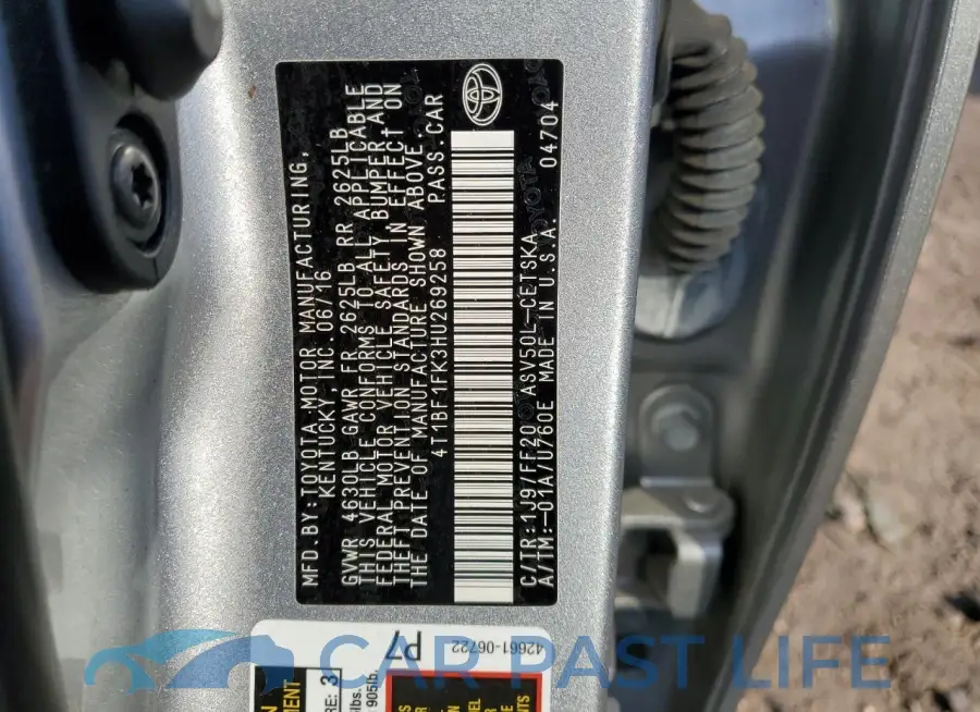 4T1BF1FK3HU269258# 12