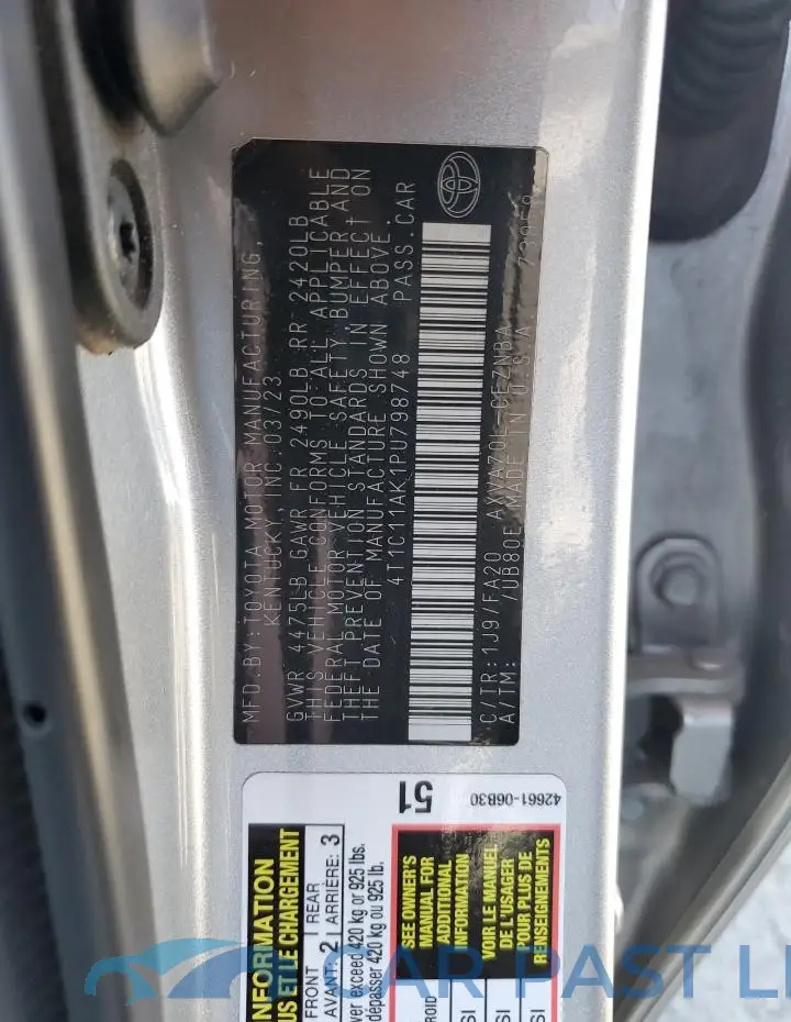 4T1C11AK1PU798748# 12