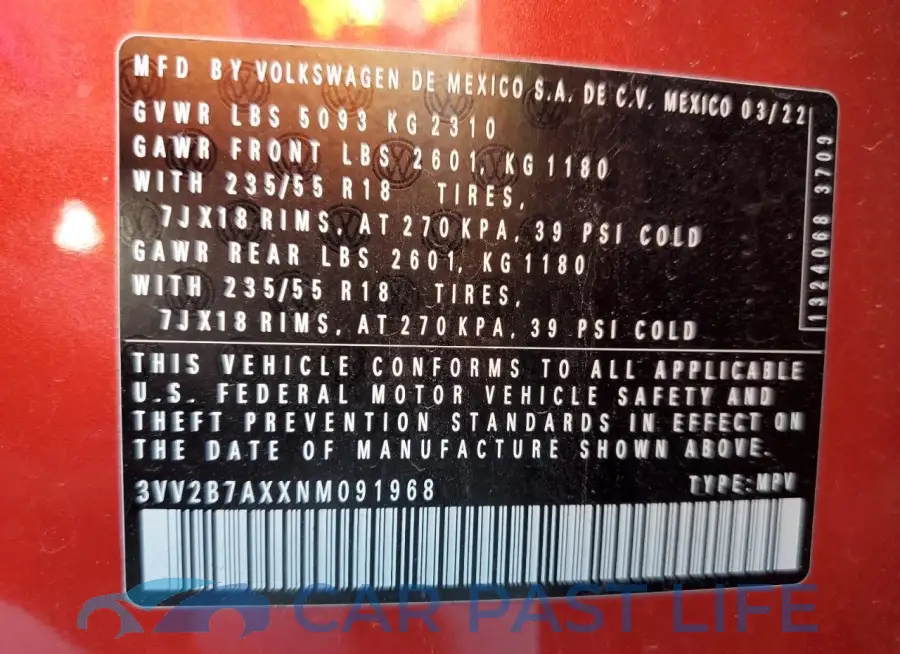 3VV2B7AXXNM091968# 13