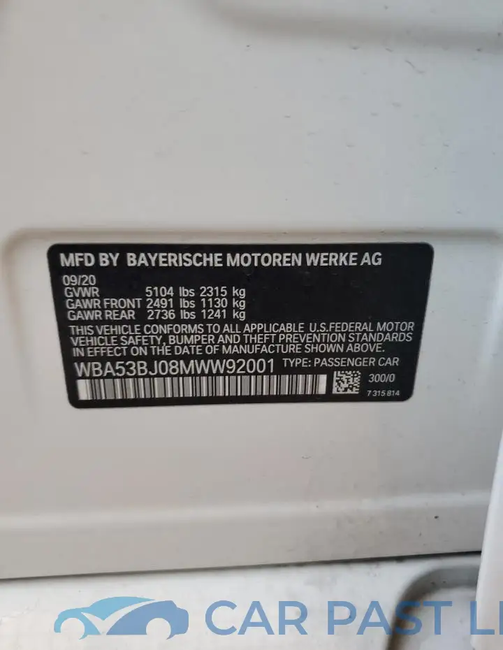 WBA53BJ08MWW92001# 12
