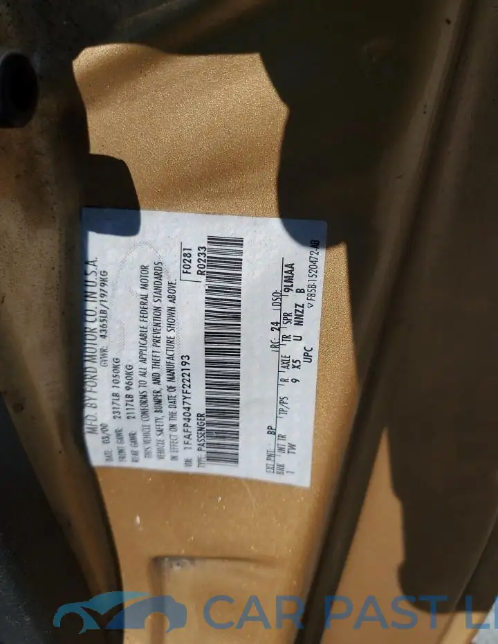 1FAFP4047YF222193# 12