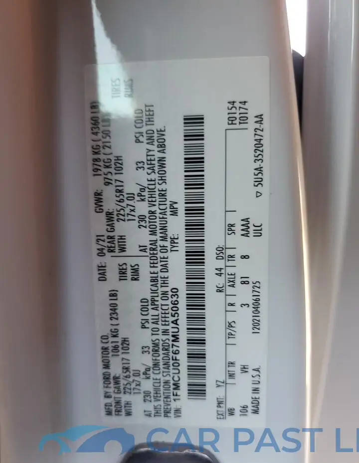1FMCU0F67MUA50630# 13
