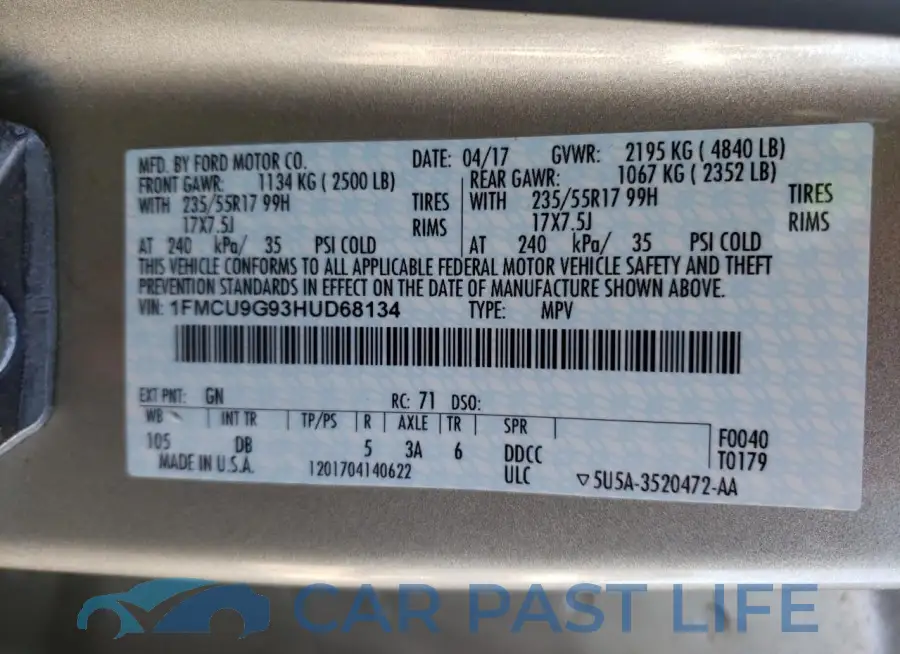 1FMCU9G93HUD68134# 12