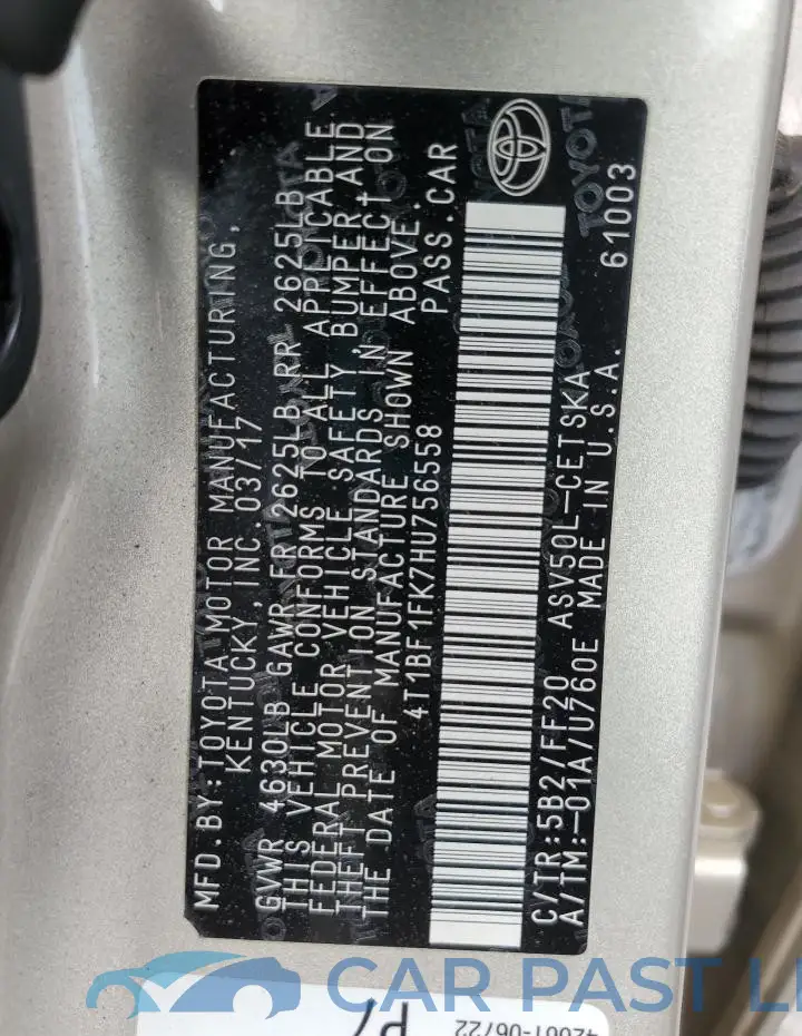 4T1BF1FK7HU756558# 12