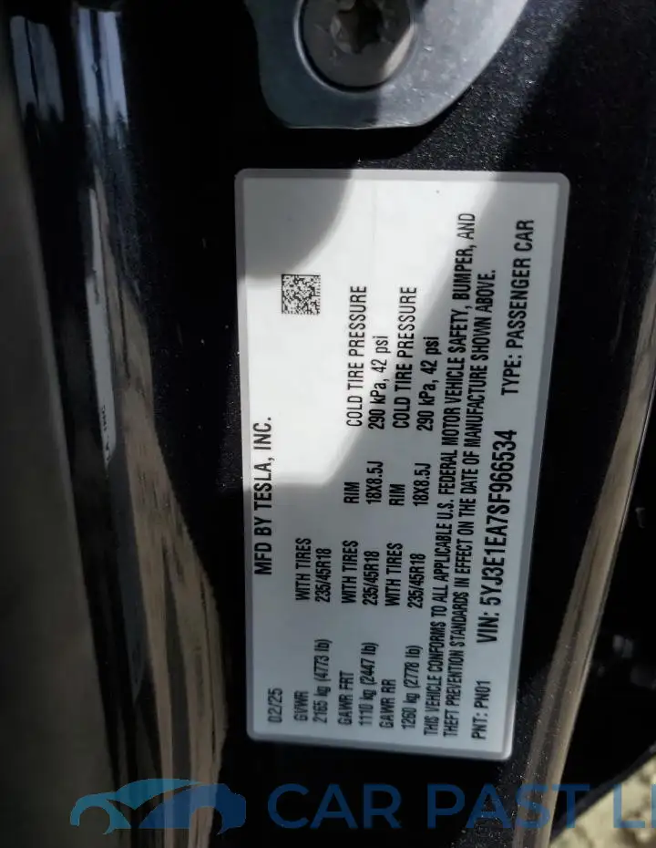 5YJ3E1EA7SF966534# 12