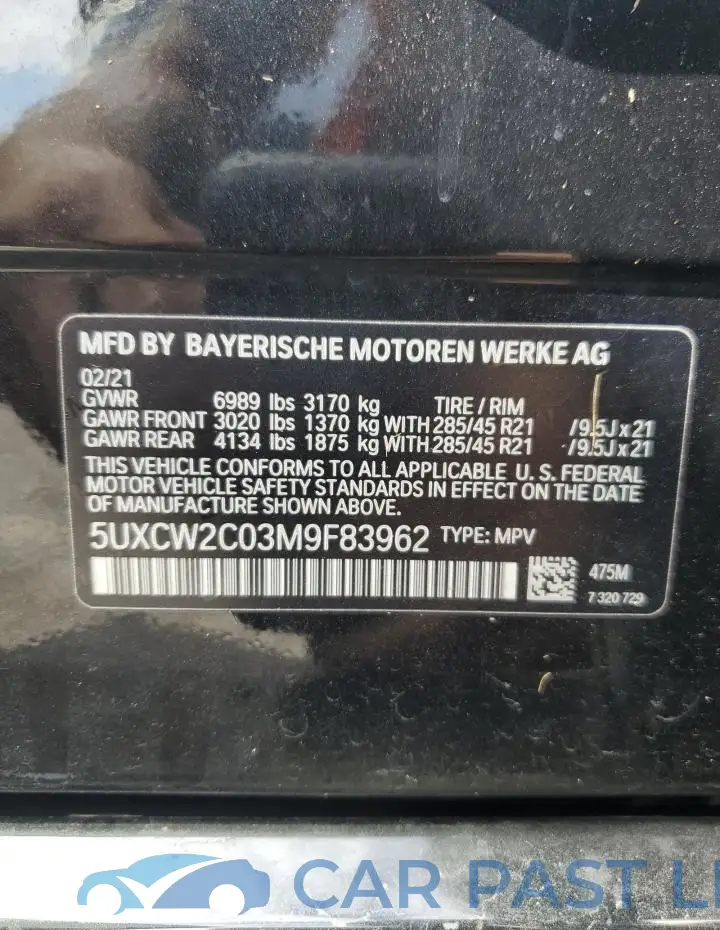 5UXCW2C03M9F83962# 13