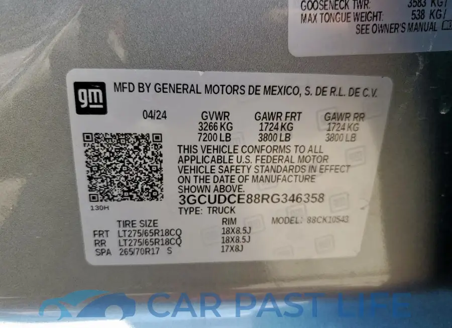 3GCUDCE88RG346358# 12