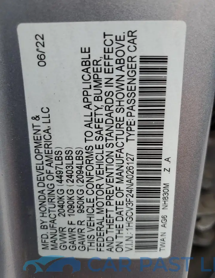 1HGCV3F24NA026127# 12