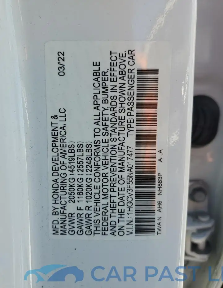 1HGCV3F55NA017477# 12