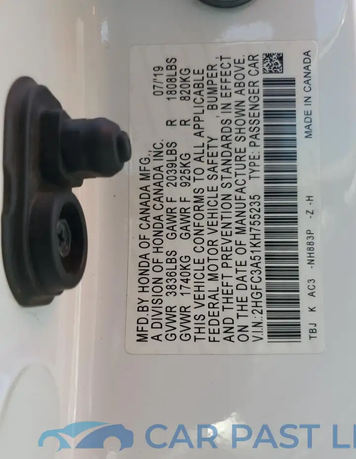 2HGFC3A51KH755235# 12