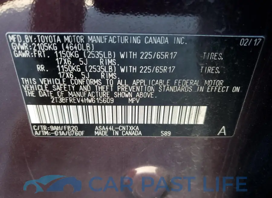 2T3BFREV4HW615609# 13