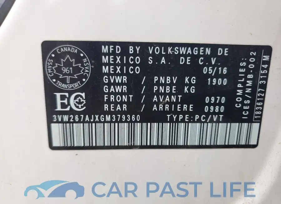 3VW267AJXGM379360# 13