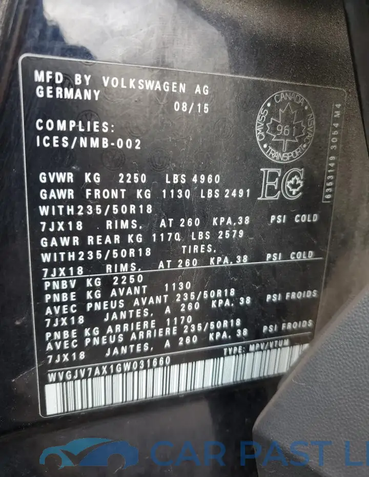 WVGJV7AX1GW031660# 13
