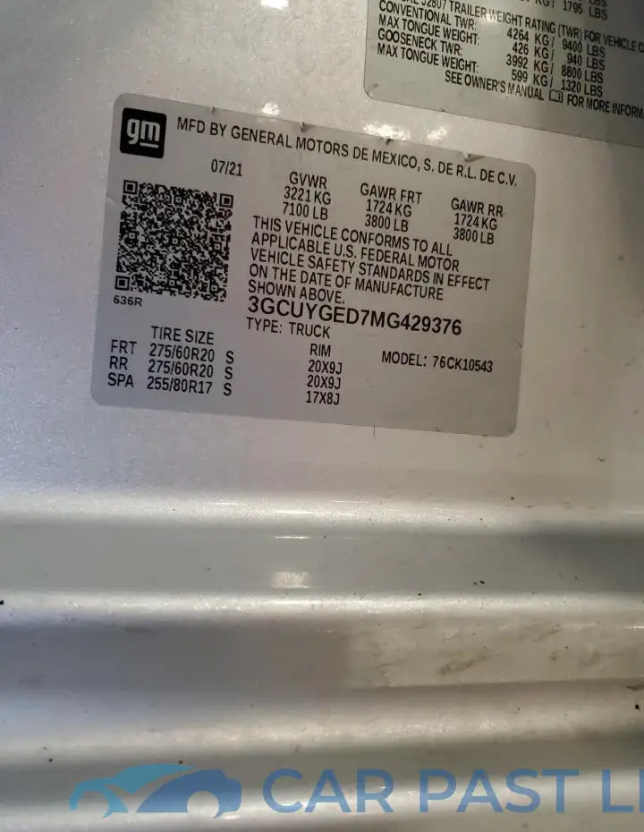 3GCUYGED7MG429376# 12
