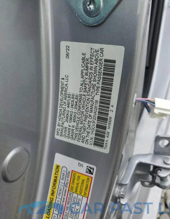 1HGCV3F20NA026156# 13