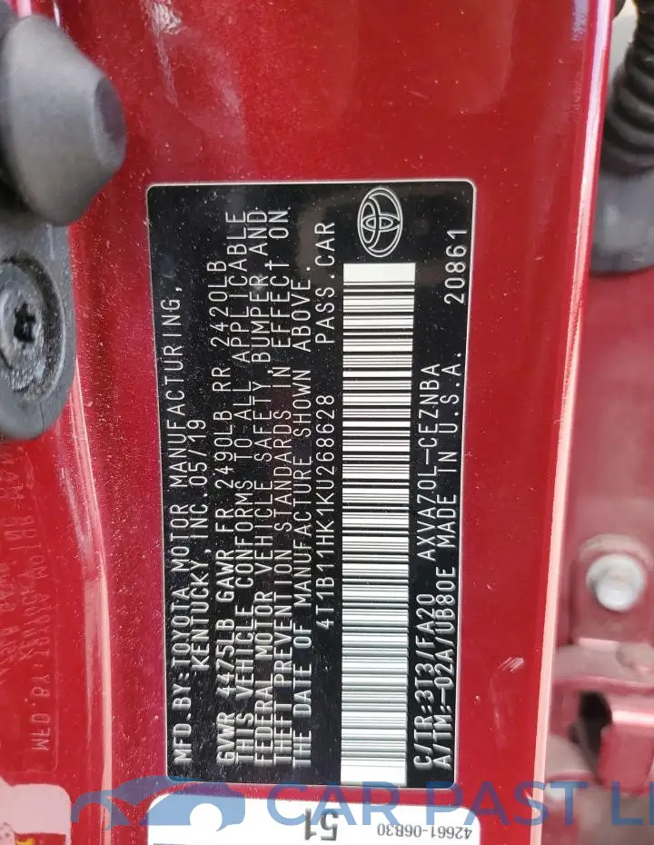 4T1B11HK1KU268628# 12