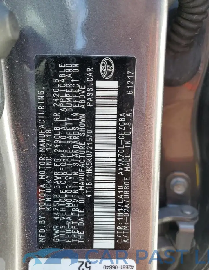4T1B11HK5KU721570# 13