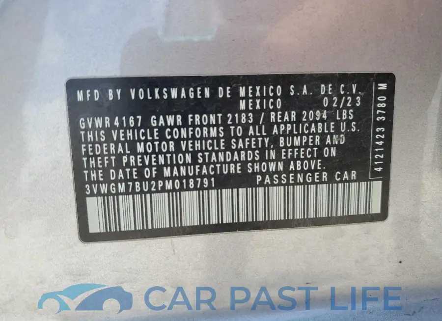 3VWGM7BU2PM018791# 12