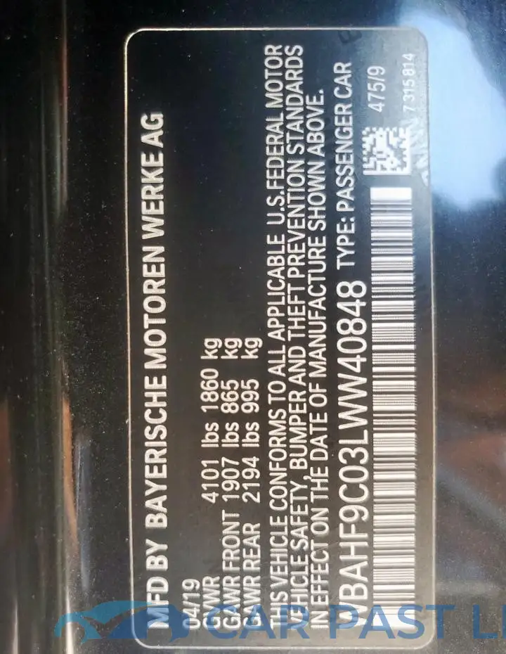 WBAHF9C03LWW40848# 12