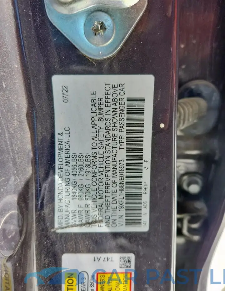 19XFL1H88NE018973# 12