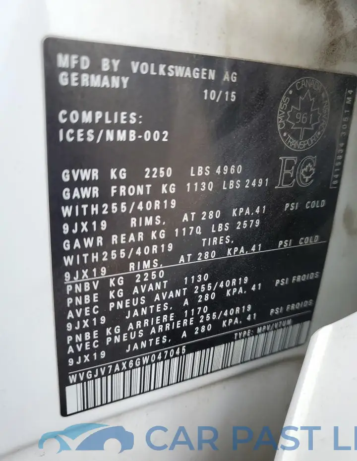 WVGJV7AX6GW047045# 13