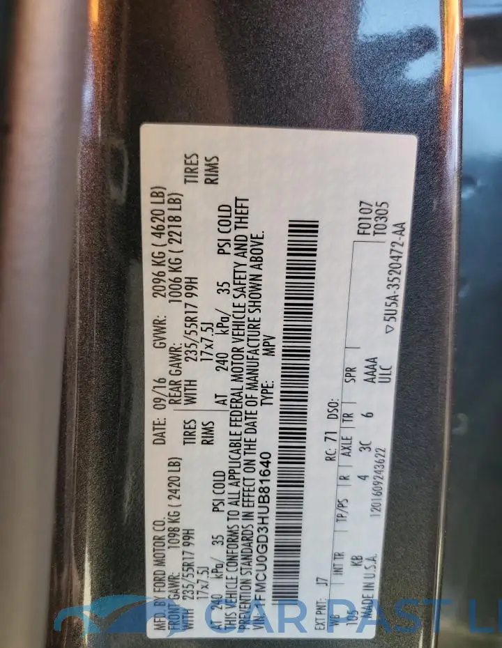 1FMCU0GD3HUB81640# 12