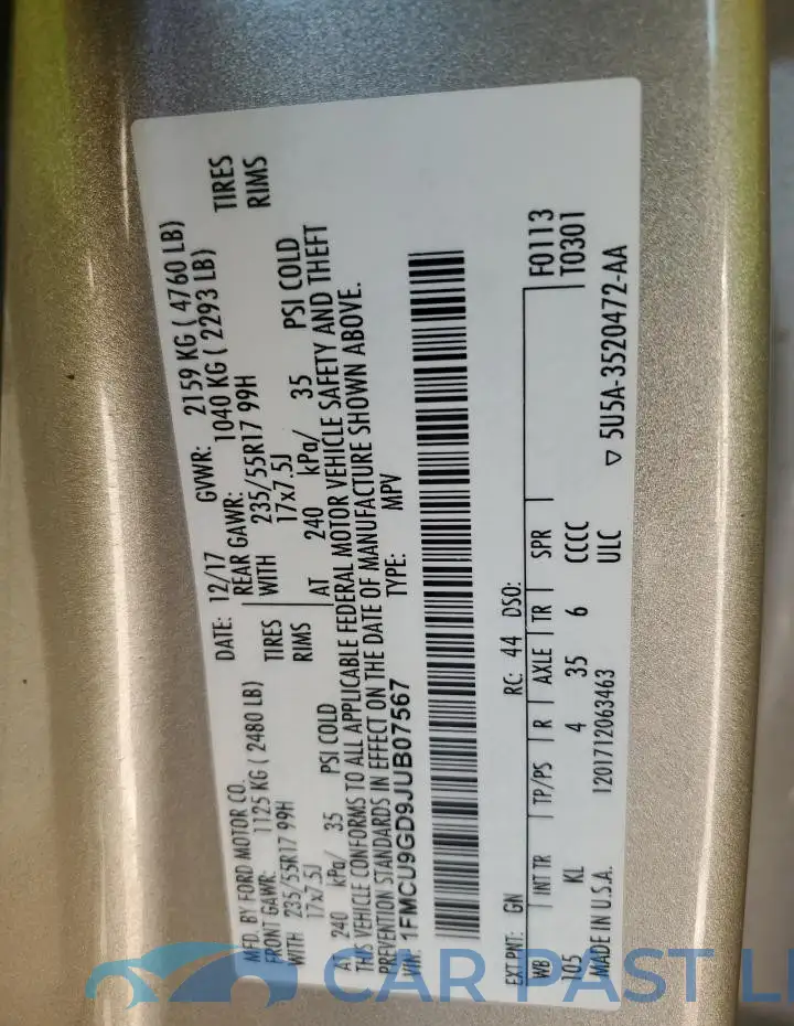 1FMCU9GD9JUB07567# 14