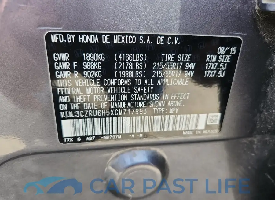 3CZRU6H5XGM717893# 12