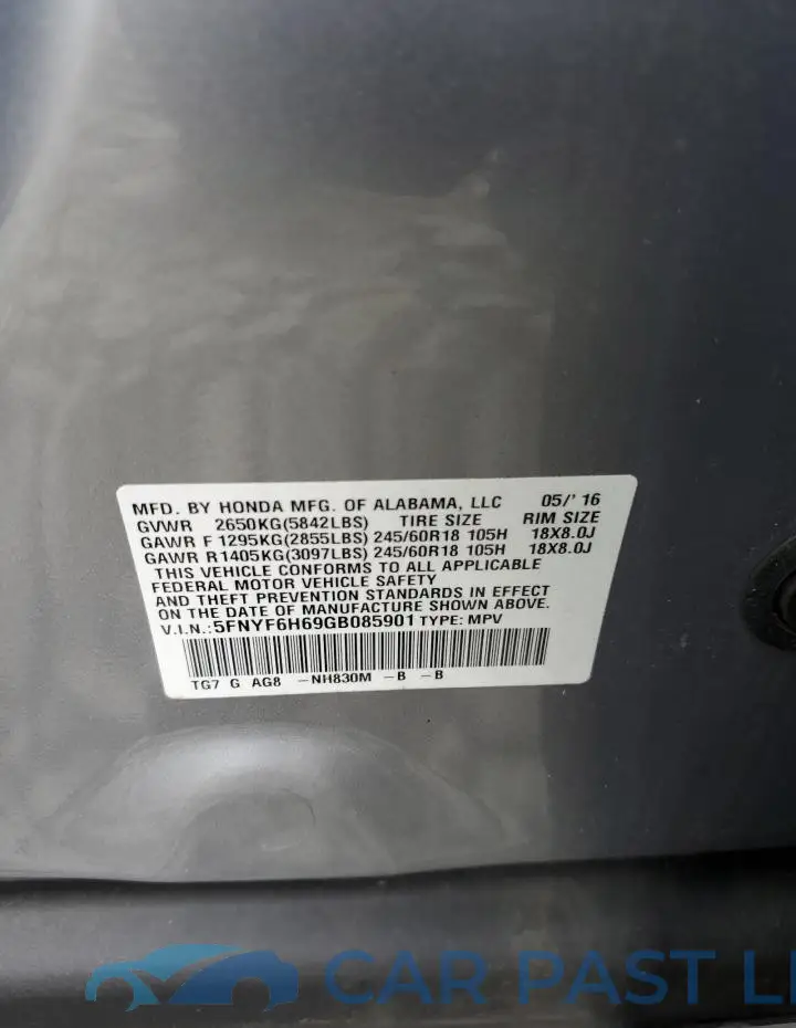 5FNYF6H69GB085901# 13