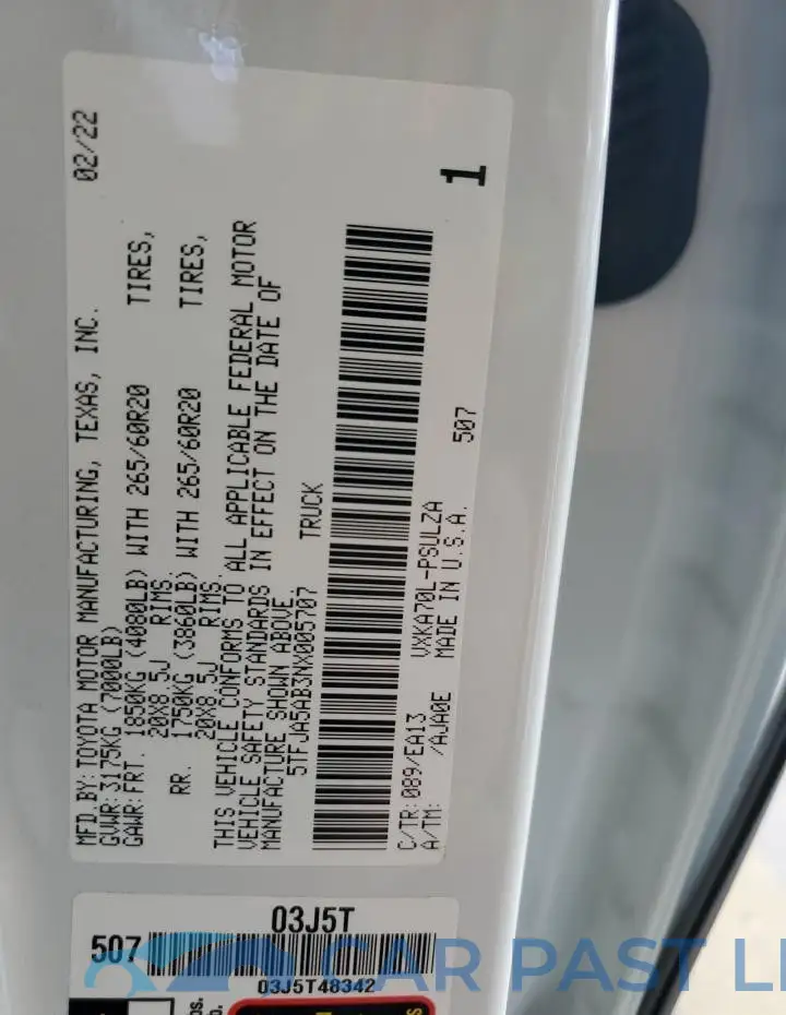 5TFJA5AB3NX005707# 12
