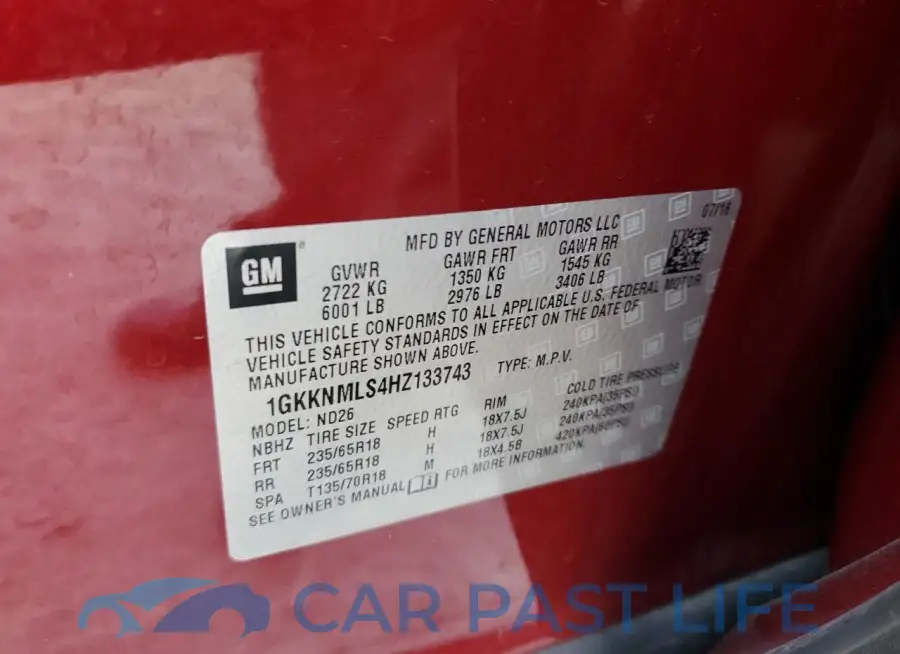 1GKKNMLS4HZ133743# 12