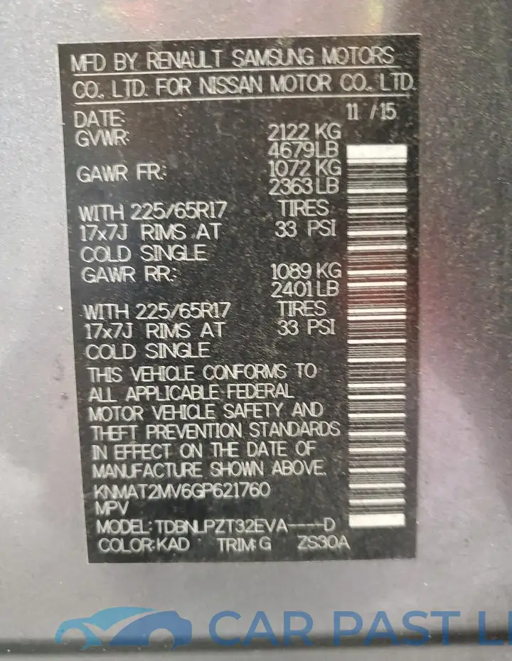 KNMAT2MV6GP621760# 13