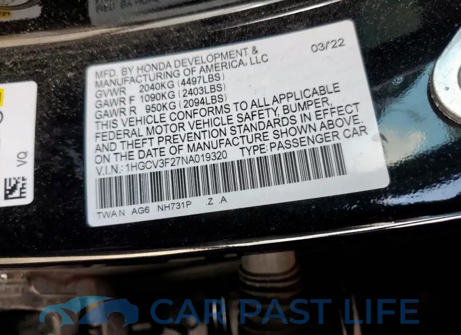 1HGCV3F27NA019320# 12