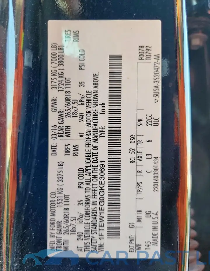1FTEW1EG0GKE30691# 12