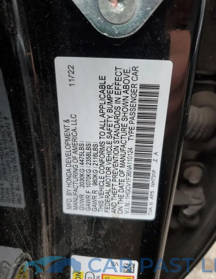 1HGCV1F36NA110124# 12
