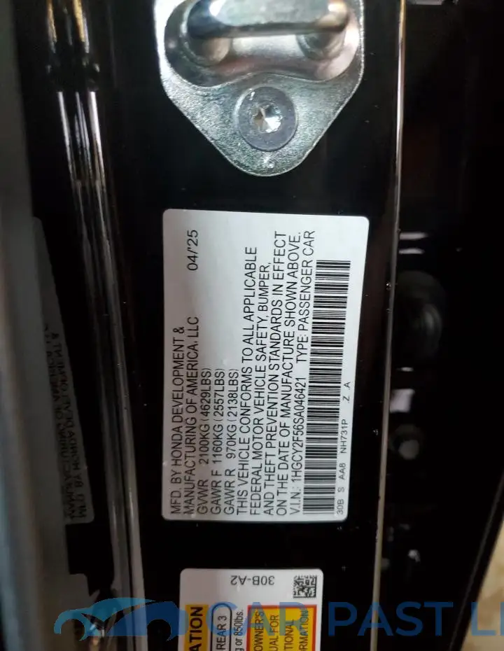 1HGCY2F56SA046421# 13
