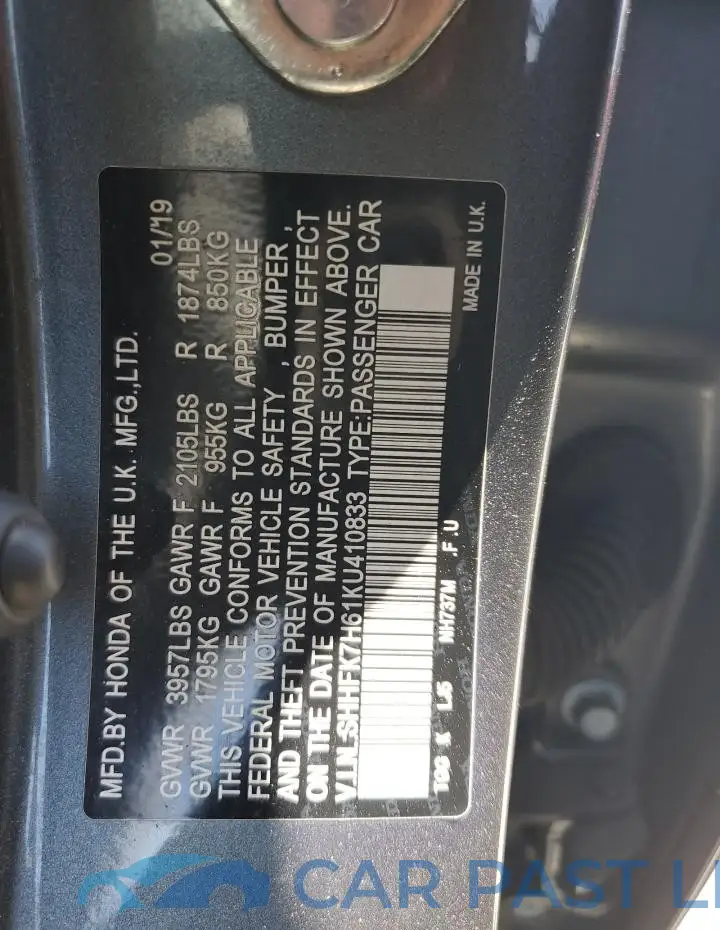 SHHFK7H61KU410833# 12
