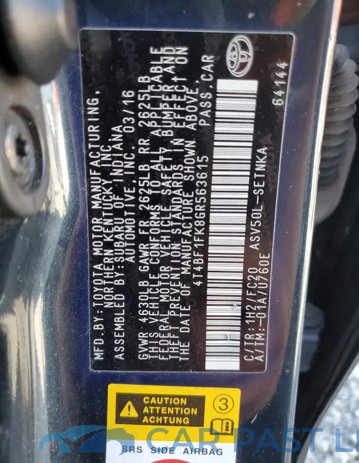 4T4BF1FK8GR563615# 12