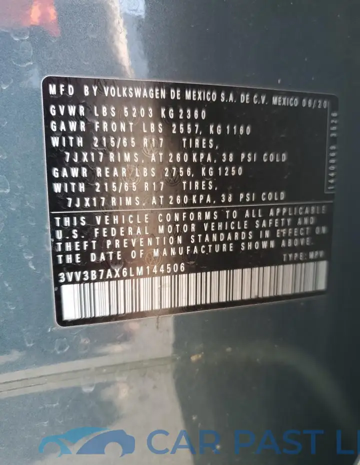 3VV3B7AX6LM144506# 12